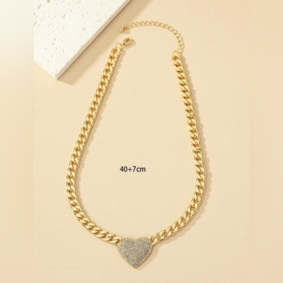 Gold & Rhinestone Heart Pendant Necklace - Picture 4 of 4